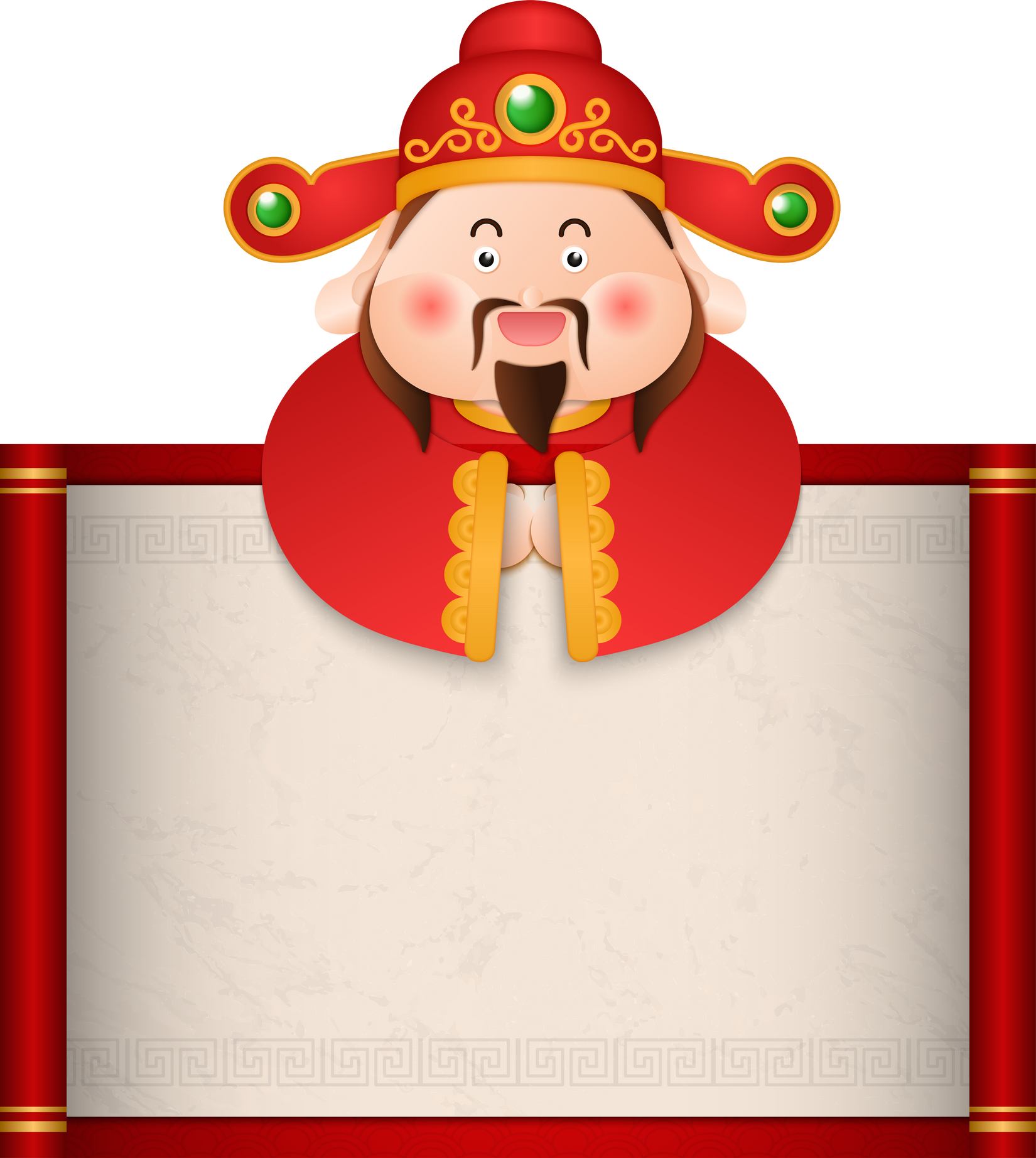 Cute cartoon Character God of wealth and red Chinese style traditional red retro reel